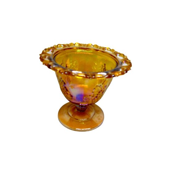 Carnival Glass Amber Marigold Grape Vine Harvest Pedestal Compote Candy Dish Lid - Picture 8 of 9
